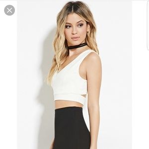 White deep V crop top